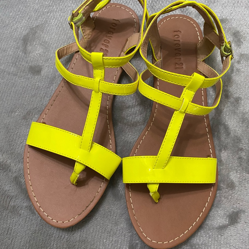 Bright yellow Forever21 faux leather sandals size8